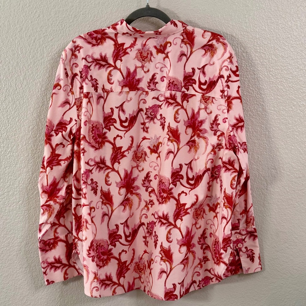 NWOT Chico's 4 Stretch Cotton Floral Button Shirt Pink Red 3/4 Sleeve Boho US 20 - Picture 10 of 16